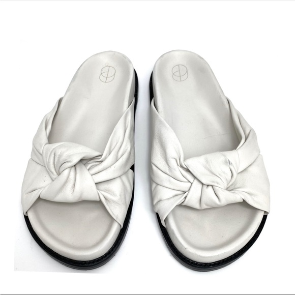 Porte & Paire Knotted Leather Slide Sandals in Chalk White Size 8.5 - Picture 2 of 9